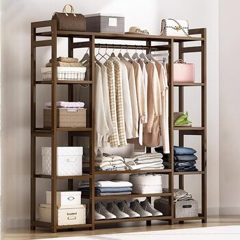 Бамбукова вішалка для одягу, відкрита вішалка для одягу з 13 полицями та 2 рейками для одягу, окремостояча шафа 3 в 1 для вітальні та передпокою 170x30x150см 130x30x150см A