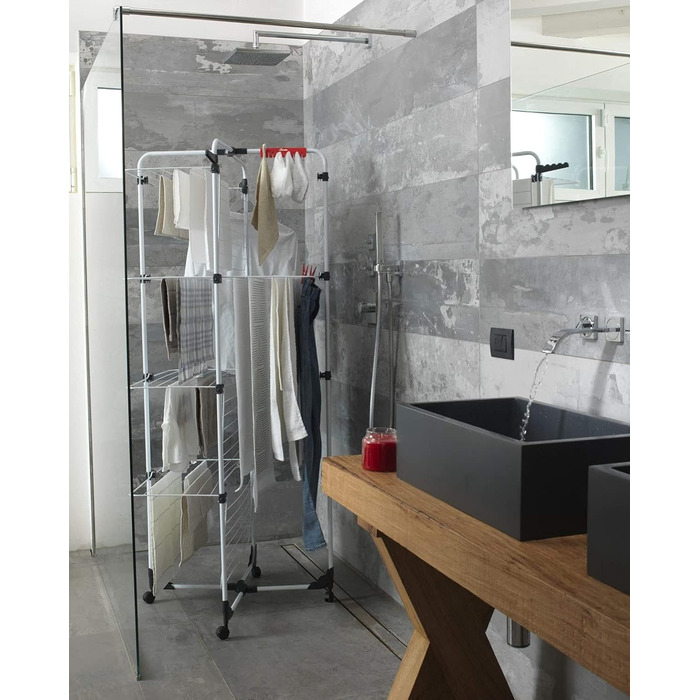 Змішувач для білизни Vileda Змішувач для білизни 4 баштовий, з 4 рівнями на 4 завантаження, гнучкий шарнір, на роликах, сталь, еко