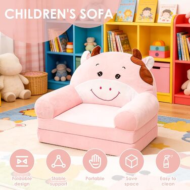 Складане дитяче крісло, зручний дитячий диван, портативний дитячий диван з ручкою для перенесення, дитячий стілець з пінопластовою підкладкою, крісло для читання для дітей віком від 1 до 4 років, ідеї подарунків на Різдво, дні народження, корову