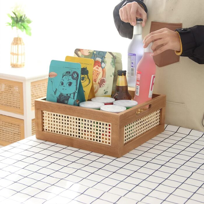 Плетений дерев&39яний кошик YAHUAN, дерев&39яна скринька для зберігання, декоративний сільський бамбуковий кошик із вбудованими ручками для кухні, комори, шафи, офісу, спальні, декору сільського заміського будинку (коричневий)