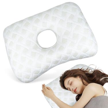 Подушки для пірсингу вушних отворів, подушки для пірсингу з отворами, подушки для вушних отворів, подушки для пірсингу у формі пончика, міні-ортопедичні подушки для вух для сну, для сну на боці, знеболення від болю в вухах (білі)