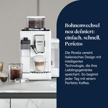 Кавомашина De'Longhi Rivelia 16 напоїв, білий колір, автоматичне спінювання молока