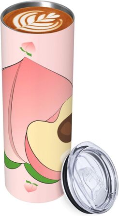 Кухоль з прямою трубочкою, 590 мл, мультяшний персиковий принт, дорожній кухоль, підходить для кемпінгу, офісу та дому