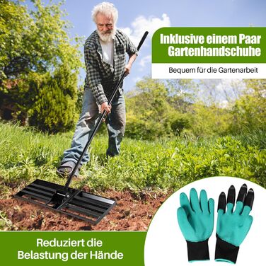 Вирівнювальний граблі Rasen Rakel з нержавіючої сталі для видалення піску та підсипки газону, 75x25 см, ручка 200 см - чорний