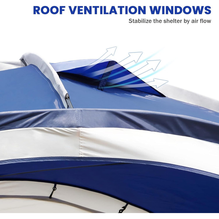 Павільйон для заходів, пляжний намет UPF 50, 3,6 x 3,6 м, водонепроникний та дощозахищений, купольний сонцезахисний намет для 8-10 осіб з 2 боковими стінками (темно-синій)