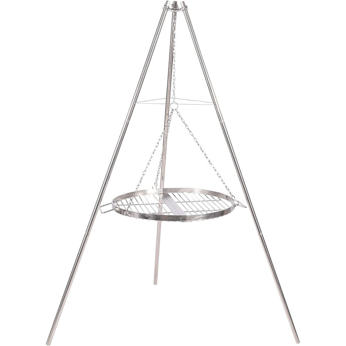 Поворотний гриль REDCAMP з решіткою для гриля, включаючи ланцюги, регульована висота, поворотний гриль для кемпінгу з нержавіючої сталі з круглою решіткою для гриля та сумкою для перенесення для барбекю на свіжому повітрі, сріблястий