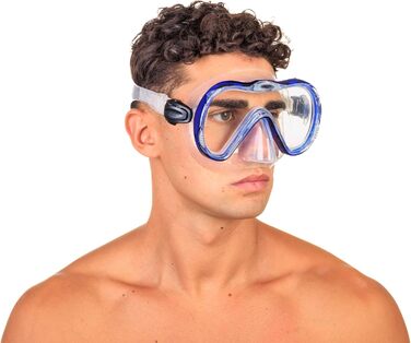 Силіконовий набір для дайвінгу та снорклінгу з маскою та трубкою з системою сухого верху та продувним клапаном, прозорий/синій