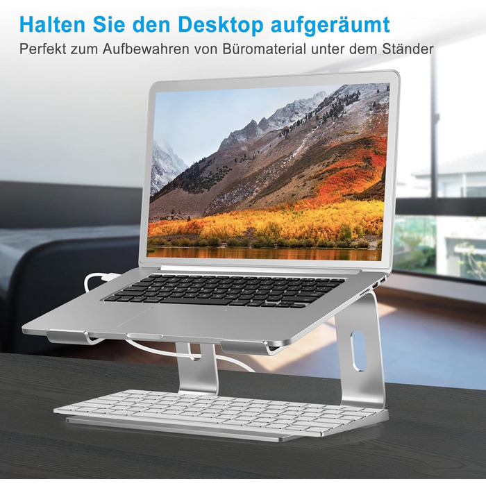 Підставка для ноутбука BoYata, ергономічна алюмінієва, портативна з вентиляцією, сумісна з MacBook, Dell, HP, Samsung, Acer та іншими ноутбуками 10-14 - срібляста
