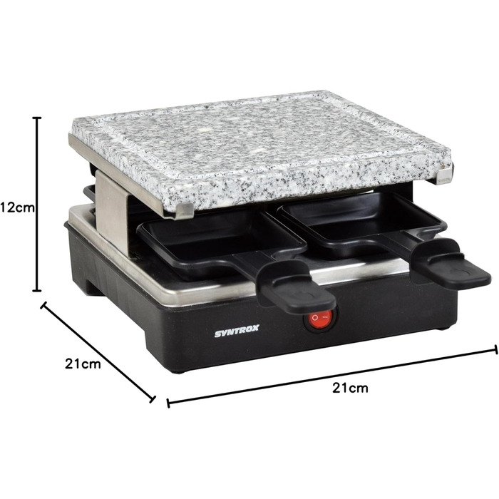 Раклет Syntrox Germany RAC-600W-Brienz з пластиною для гриля з антипригарним покриттям і пластиною з натурального каменю (гарячий камінь)
