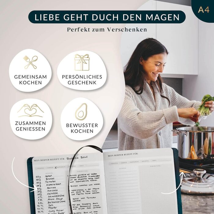 Книга рецептів Life Compass формату A4 для написання власних рецептів ПЕРЕЦЬ з плакатом сезонного календаря - тверда обкладинка Улюблені рецепти - кулінарна книга своїми руками для себе або на подарунок