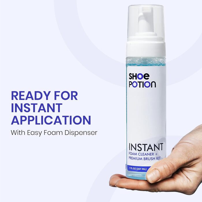 Очищувач для взуття Shoe Potion Foam Shoe Cleaner попередньо змішаний для максимального очищення та кондиціонування всіх матеріалів взуття включає високоякісну щітку зі свинячої шерсті вдосконалений рушник з мікрофібри