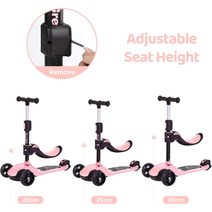 Самокат BremToy дитячий зі знімним сидінням, дитячий самокат з плавним регулюванням, дитячий самокат з поліуретановими світлодіодн