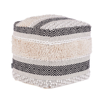 Кремово-білий пуф, 50 x 50 см, бавовна в стилі бохо, ретро декоративні елементи, Канам