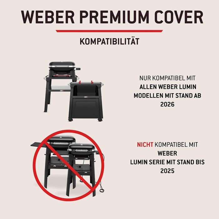 Захисний чохол Weber Premium для гриля Lumin на підставці, повітропроникний, стійкий до УФ-випромінювання та вологи, захист від вітру та негоди, з застібкою-липучкою чорний (3401289)