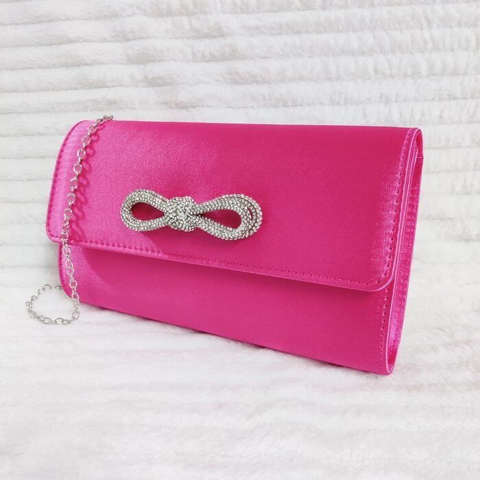 Сумочка з атласним бантом, весільний аксесуар, для випускного, весілля, вечора, вечірки, фуксія