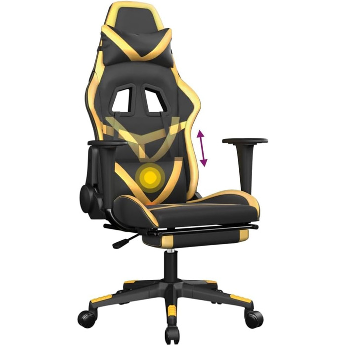 Геймерське крісло з підставкою для ніг, чорно-золота штучна шкіра, регульована спинка та висота, поворот на 360 градусів, міцний металевий каркас, довговічний та брудовідштовхувальний
