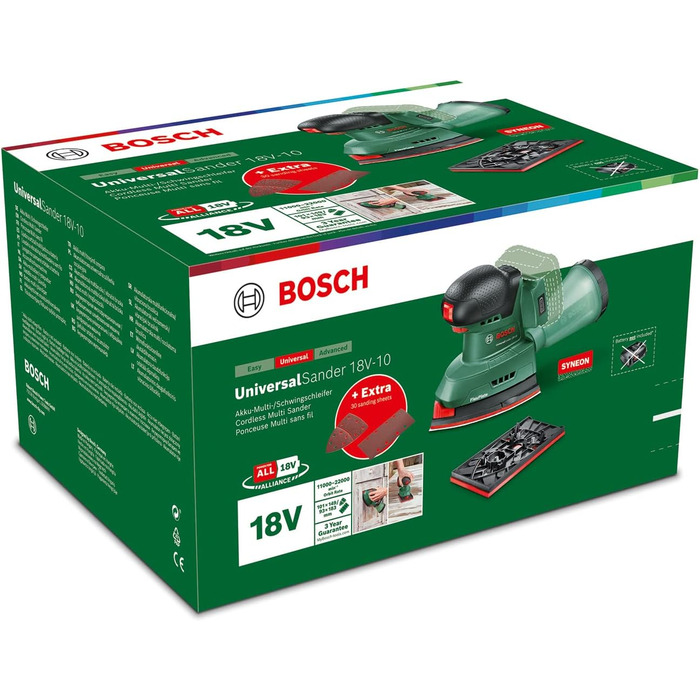 Акумуляторна шліфувальна машина Bosch UniversalSander 18V-10 (без акумулятора 18-вольтова система для саморобної обробки деревини