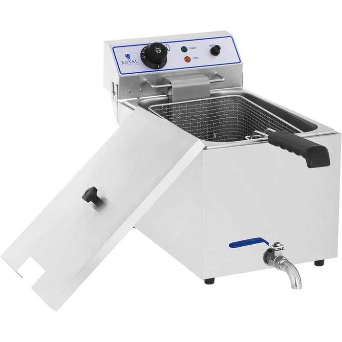 Електрична фритюрниця Royal Catering RCEF 15E з нержавіючої сталі (17 л, 3 000 Вт, термостат, діапазон температур 60-200 C, зливний кран)