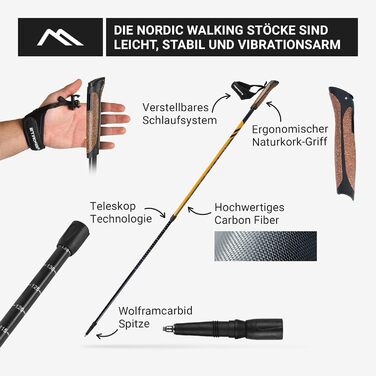 Палиці для скандинавської ходьби MSPORTS Nordic Walking Poles Carbon Premium - виготовлені з високоякісного карбону - надзвичайно легкі - індивідуально регулюються - на вибір з сумкою для перенесення - Палиці для скандинавської ходьби Nordic Walking Poles