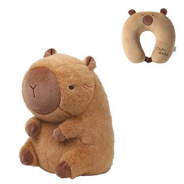 Подушка для шиї у формі капібари, дитяча дорожня подушка з плюшевою іграшкою капібари, 2-в-1 трансформована подушка для шиї у формі капібари U-подібної форми та м&39яка іграшка, для автомобіля, поїзда, офісу, літака (плюшева іграшка 2-в-1 U)