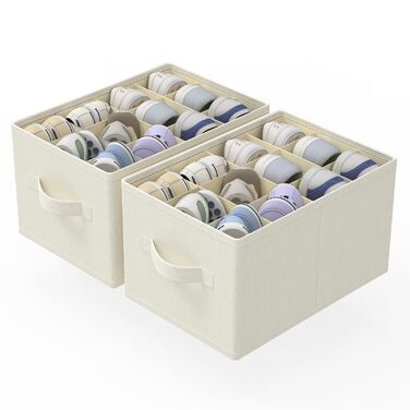 Елементний органайзер для взуття для шафи, великий простір для зберігання взуття, вміщує 12-24 пари, складна тканинна коробка для взуття з 3 ручками, 42 x 32 x 26 см, бежевий, XSNX02BE-2 2 комплекти (42 x 32 x 26 см) бежевий, 2-