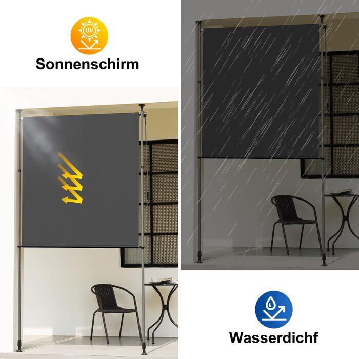 Вертикальний тент BelleMax для балкону, для зовнішнього використання, не потребує свердління, 200x310 см, вертикальний тент з кривошипом, тент для тераси, екран для забезпечення конфіденційності, захист від сонця, вітрозахисний та водонепроникний, темно-с