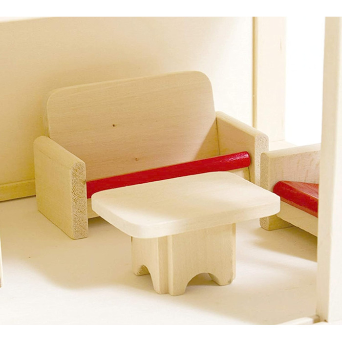 Дерев&39яний ляльковий будиночок Іззі з 2 поверхами, 4 ляльками та 9 предметами меблів Ручка для перенесення (Дитячий ляльковий будиночок з 2 поверхами, меблями та аксесуарами) - (38 x 27 x 39 см) 2-поверховий ляльковий будиночок