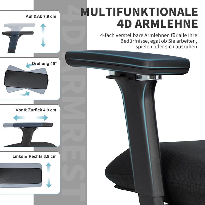 Ергономічне офісне крісло з підставкою для ніг, крісло для роботи з високою спинкою та подвійною спинкою, 2D-підголівник, відкидні підлокітники, губчасте сидіння, сітчасте крісло, крісло керівника, комп&39ютерне крісло для дорослих, чорне