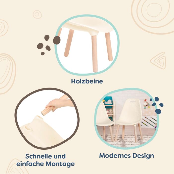 Набір з 2 дитячих меблів Дитячі стільці на ніжках - міцні, стильні стільці в кремово-білому кольорі та дереві для дітей від 3 рокі