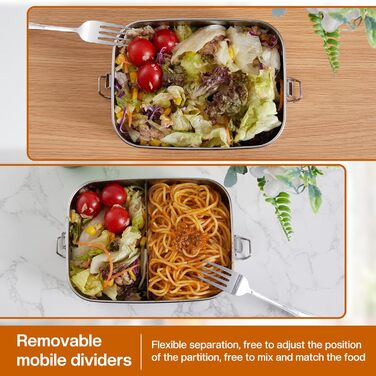 Ланчбокс з нержавіючої сталі 1200 мл - металевий контейнер для їжі з двома відділеннями та силіконовою прокладкою, герметичний, без BPA - для дорослих та дітей