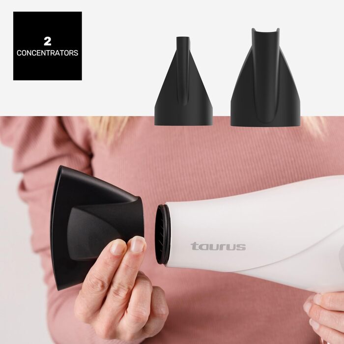 Фен Taurus Fashion Ionic 2600W Професійний AC-двигун Іонізація проти пухнастості 3 температурні режими та 2 швидкості Кнопка холодного обдуву Концентратор та 2 дифузори Чорний