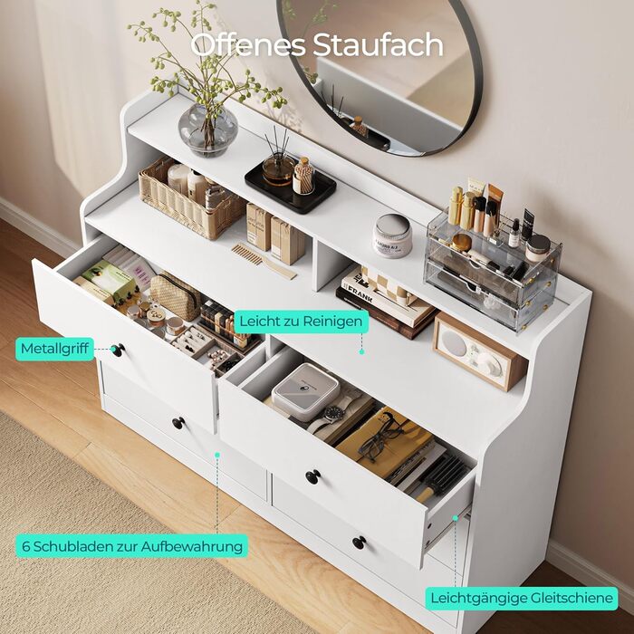 Комод LINSY HOME з 6 шухлядами, білий високоякісний дерев&39яний комод, лляна скриня для спальні, сучасний дизайн, розміри 133 102,8 39,8 см