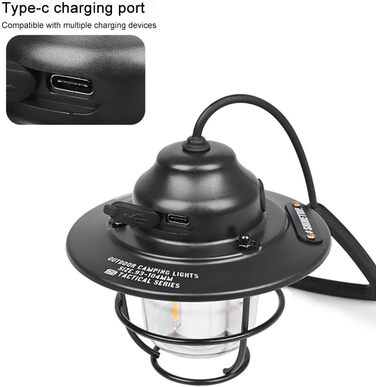 Міні-світлодіодний кемпінговий ліхтар Starnearby, з регульованою яскравістю, акумуляторна батарея 1200 мАг, ретро-кемпінговий ліхтар, водонепроникний зовнішній світлодіодний ліхтар для намету IPX4, портативний ліхтар для кемпінгу, намету, аварійного режим