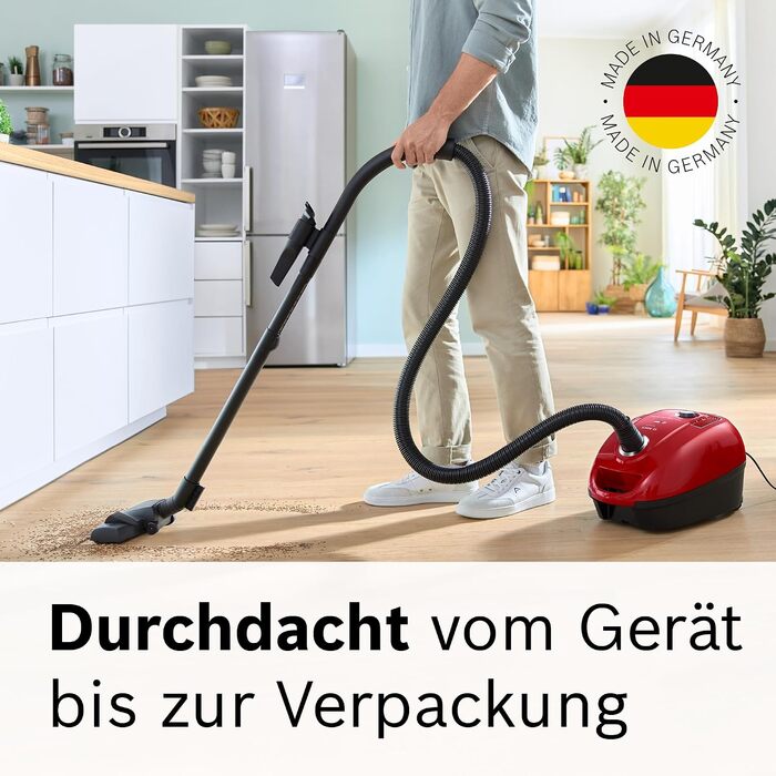 Пилосос із мішком Bosch Serie 4 BGD38RD1H, 600 Вт, червоний висока потужність всмоктування, гігієнічний фільтр, насадка для паркету та щілин, гарантія на двигун 10 років