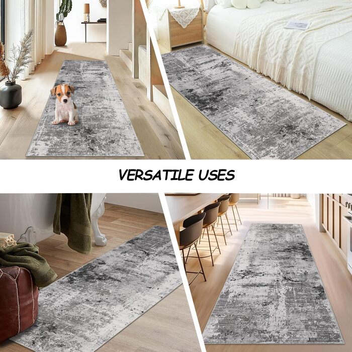 Килимок-доріжка Cekene з абстрактним принтом 80x200 см, сірий, для передпокою, миється, нековзний, для кухні, довгий килим-доріжка для входу, ванної кімнати, пральні 80 x 200 см (прямокутний), сірий