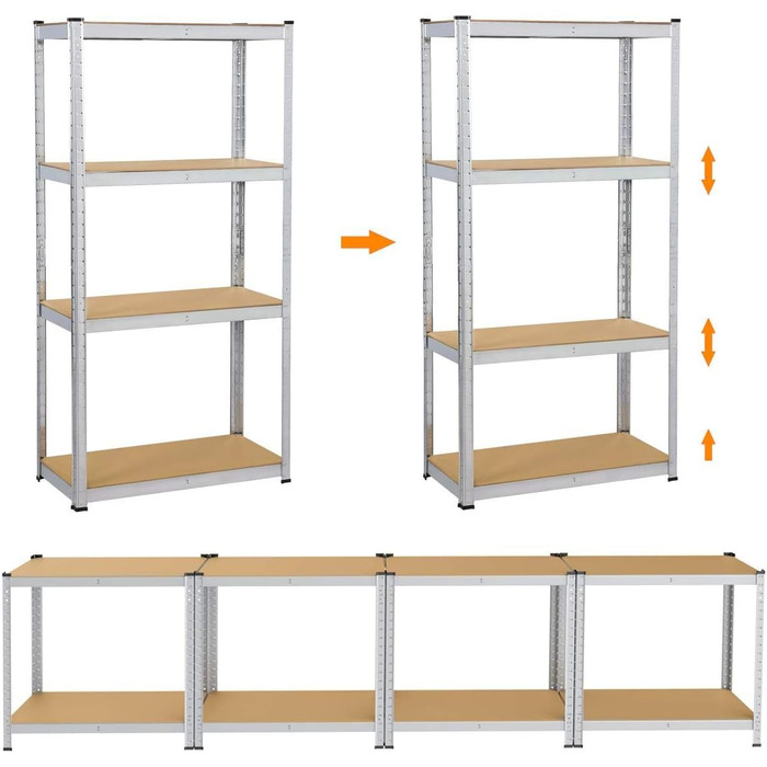 Полиця для зберігання 160x80x40 см Міцна полиця 4 полиці з МДФ Полиця для підвалу Полиця без болтів Полиця для майстерні, 2 шт.