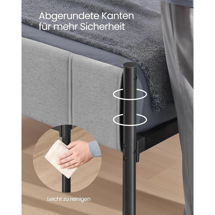 Каркас односпального ліжка VASAGLE, Каркас ліжка, 90 x 200 см, з м&39яким узголів&39ям, Каркас ліжка, Сталь, Витримує до 250 кг, Легке складання, Голубино-сірий RMB972G01 90 x 200 см Голубино-сірий