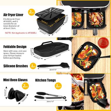 Аксесуари для фритюрниці з силіконовою формою 8 шт. , багаторазові складні аксесуари для фритюрниці Силіконова вставка, силіконова каструля для фритюрниці для AF400EU, мікрохвильова піч, духовка (чорна)