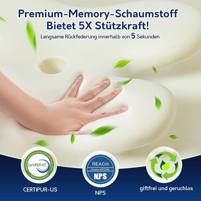 Подушка для шиї, подушка з піни з ефектом пам&39яті для сну на боці, спині та животі, ергономічна подушка для підтримки шиї з охолодженням, чохол, який можна прати, сертифікована Oeko-TEX, синьо-білий колір