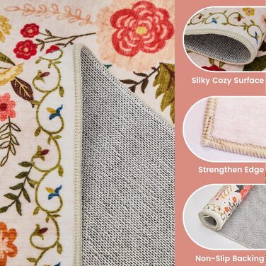Килим для передпокою, який можна прати, доріжка з коротким ворсом, вінтажний квітковий візерунок, низький ворс, килим для вітальні, м&39який килимок для приліжкової підлоги, килимок/декор/спальня/дитяча кімната, 80x150 см, бежевий/рожевий, прямокутний 80 