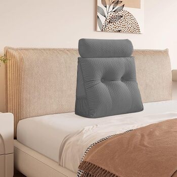 Трикутна клиноподібна подушка зі згортається подушкою, знімним чохлом, подушка для кушетки/двоярусного ліжка, подушка для підтримки положення спинки для відпочинку, читання та розслаблення (сіра, 60*20*50 см) сіра 60*20*50 см