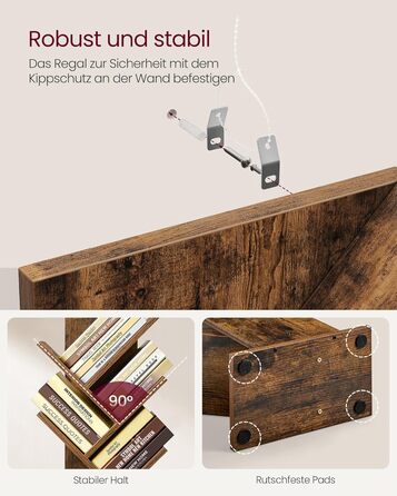 Книжкова полиця VASAGLE у формі дерева, 9-ярусна окремостояча полиця, компактна кутова полиця, полиця для зберігання речей у спальні, вітальні, домашньому офісі, вінтажний коричневий колір LBC11BX 9 ярусів (25 Г x 50 Ш x 141,5 В см) вінтажний коричневий к