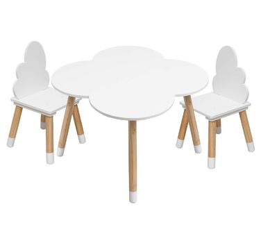 Дитячий комплект столу та стільців Rebecca Mobili, стільці та столик для дитячої кімнати, світло-коричневий та білий, МДФ, скандинавський стиль - Розмір 44 x 60 x 60 см / 50 x 25 x 25 см - Арт. RE6733