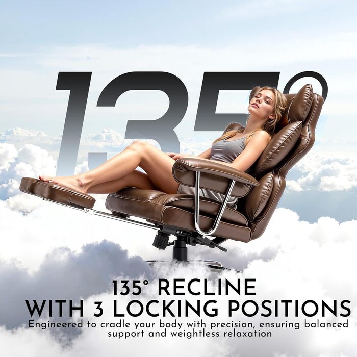 Ергономічне офісне крісло Efomao, крісло керівника зі штучної шкіри, офісне крісло вантажопідйомністю 200 кг з підставкою для ніг та поперековою опорою, регульоване крісло з високою спинкою, колір Brown De Brown