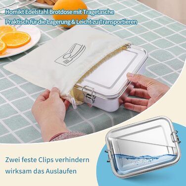 Ланчбокс Homikit з нержавіючої сталі, 850 мл, з двома відділеннями та сумкою для дітей та дорослих. Герметичний контейнер для сніданку/обіду для школи, офісу та подорожей. Можна мити в посудомийній машині.