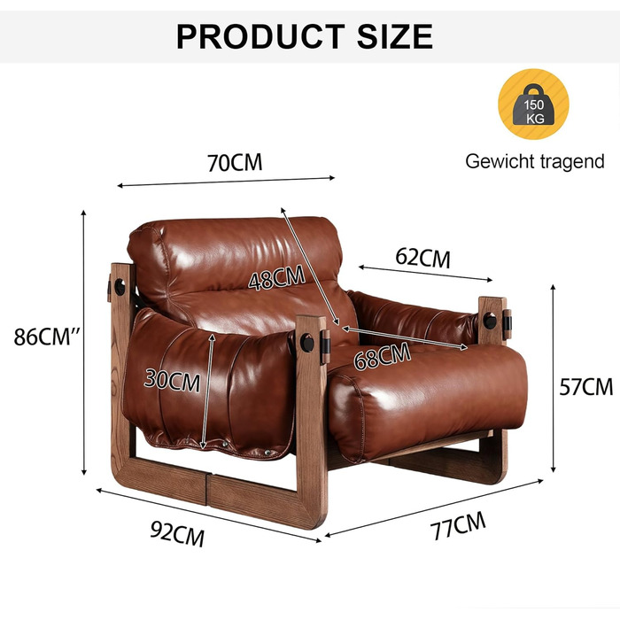 Крісло, крісло для читання, спальня, зручні крісла для обіймів, ретро-крісло з дерев&39яним каркасом та зручним сидінням для вітальні, спальні, домашнього офісу, рецепції, балкона, коричневий
