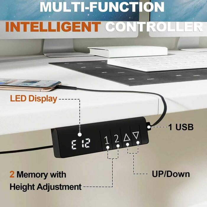 Електрично регульований по висоті стіл, 160 x 80 см, комп&39ютерний стіл з функцією пам&39яті, ергономічний стіл для роботи стоячи, з гачками та сумкою для зберігання, офісний стіл, білий 160 x 80 см