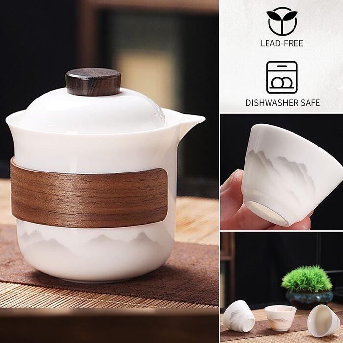 Порцеляновий набір для чайної церемонії Гунфу, портативний керамічний чайник, міні-набір для подорожей Все в одному, для дому, подарунка, кемпінгу, пікніка, офісу, бізнесу та готелю