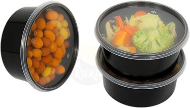 Набір контейнерів для зберігання їжі з кришками, 100 предметів, герметичні, багаторазові, можна використовувати в мікрохвильовій печі, можна мити в посудомийній машині (100, чорні, 350 мл) Чорний 350 мл 100