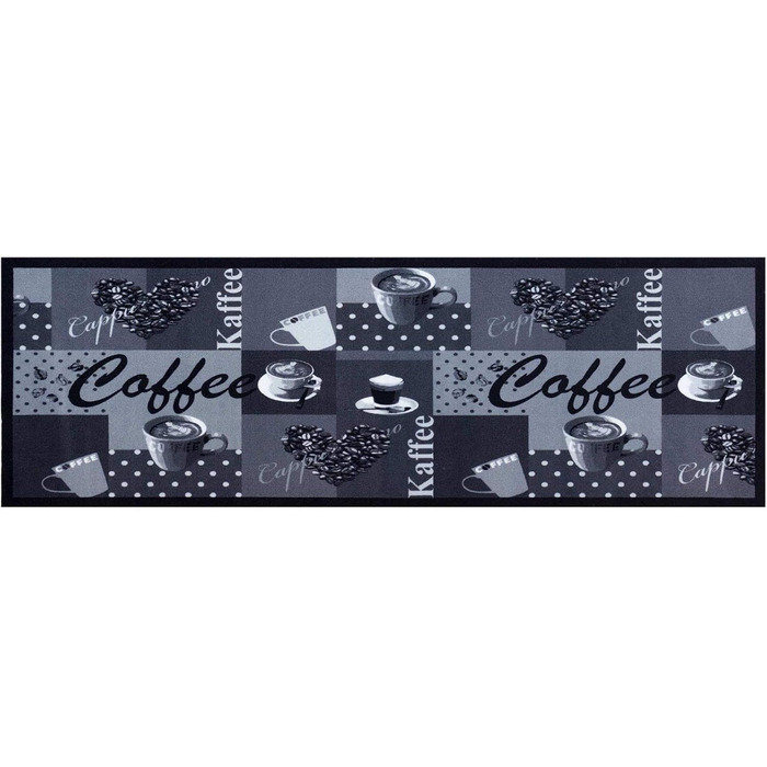 Кухонна доріжка, кухонний килимок, килимова доріжка, кавовий дизайн можна прати, розмір приблизно 60 x 180 см, дизайни кава чорно-біла кава чорно-білий приблизно 60 x 180 см